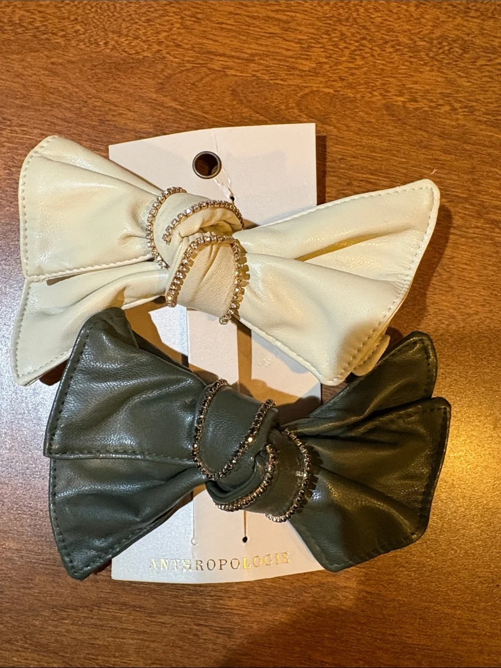 Anthropologie Ivory and Olive Bow Hair Clips - Set of 2